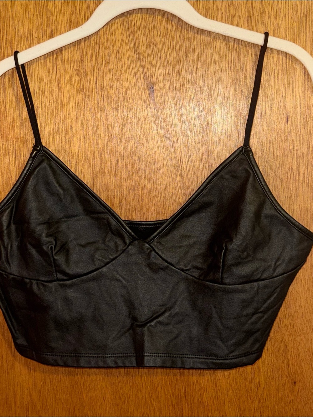SHEIN Black Faux Leather Cropped Cami Top